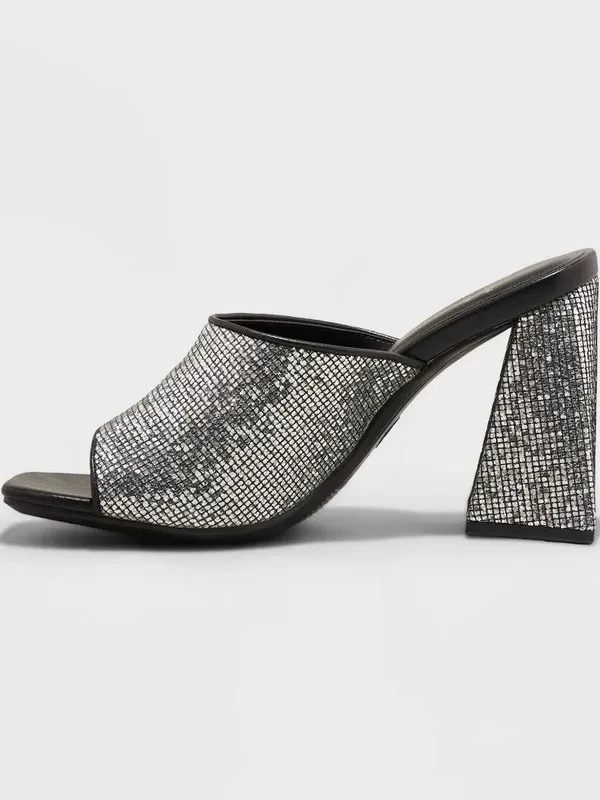 NWT A New Day Women's Vira Mule Heels Silver Shimmer Shiny Sz 6 - Image 3