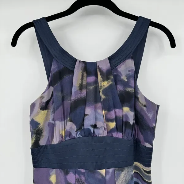 MAXandCLEO 100% Silk Maxi Dress Size 4 Purple Watercolor Sleeveless Summer Party - Image 3