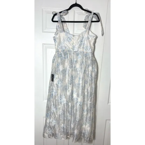 Lulus White Baby Blue Floral Burnout Tie-Strap Sweetheart Midi Dress Size M - Image 8