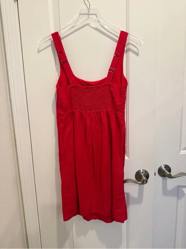 EVEREVE NWT Lillian Linen Shift Dress Breezy Button Front Mini Red - Image 4