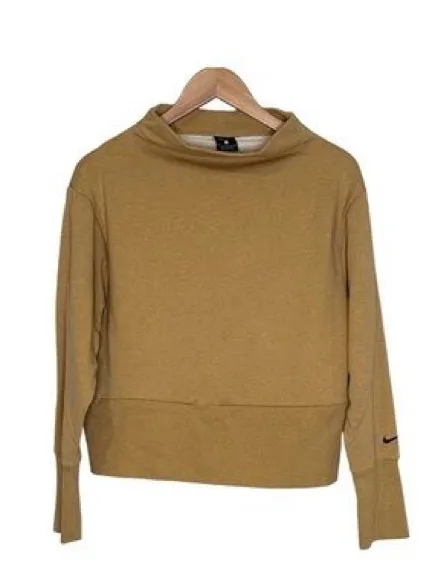 Nike Dri-FIT Funnel Mock Neck Cropped Sweatshirt Gold Tan Side Zip Pocket Small - Image 2