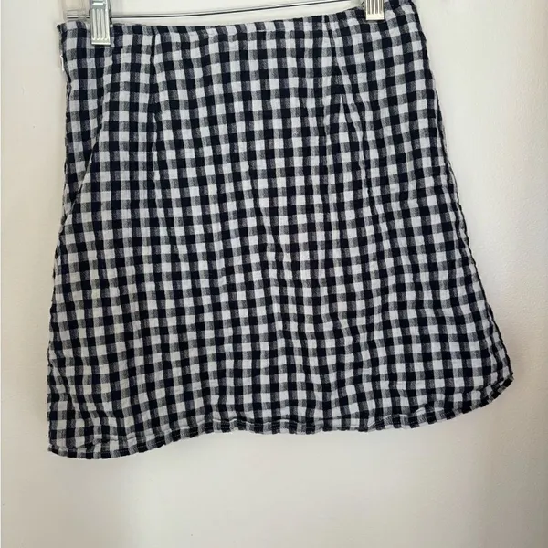 American Eagle Gingham Mini Skirt XS Black White Cotton Linen - Image 4