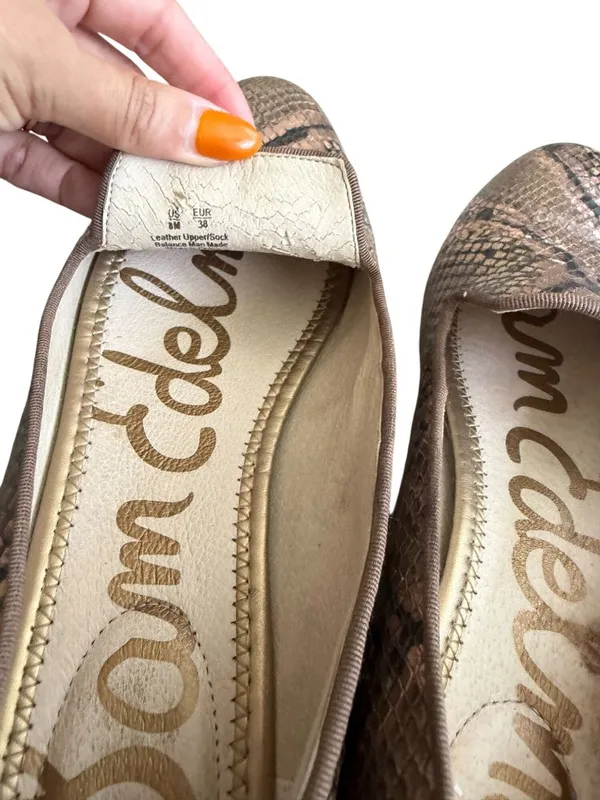 SAM EDELMAN Snake Print Leather Tan Loafers Flats Size 8 - Image 3