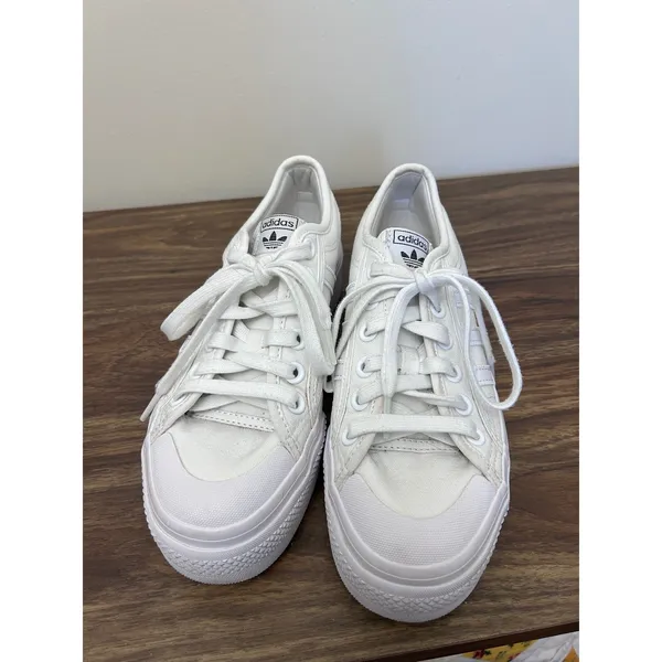 Adidas Nizza Platform White Canvas Low Top Sneakers Women US 7.5 - Image 2