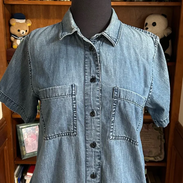 Madewell Chambray Frayed Hem Button Down Shirt Dress - Image 2