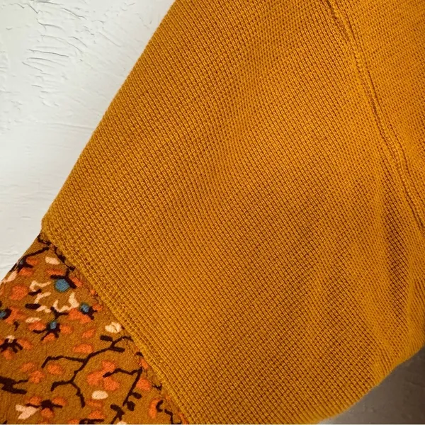 Anthropologie Orange Knit Pullover Sweater Womens S Floral Sleeve Fall Boho - Image 4