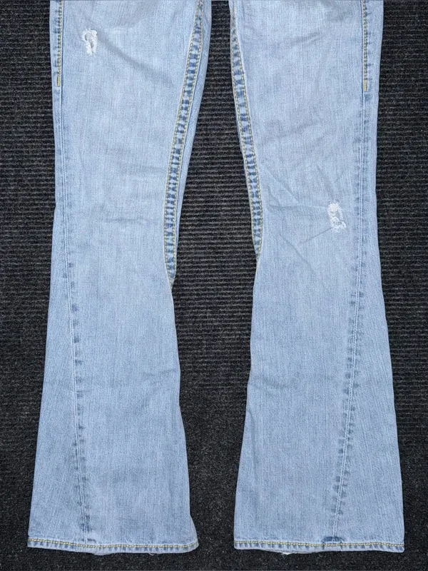 RARE Vintage True Religion Ultra Low Rise Twisted Flare Jeans Distressed 27 x 33 - Image 5