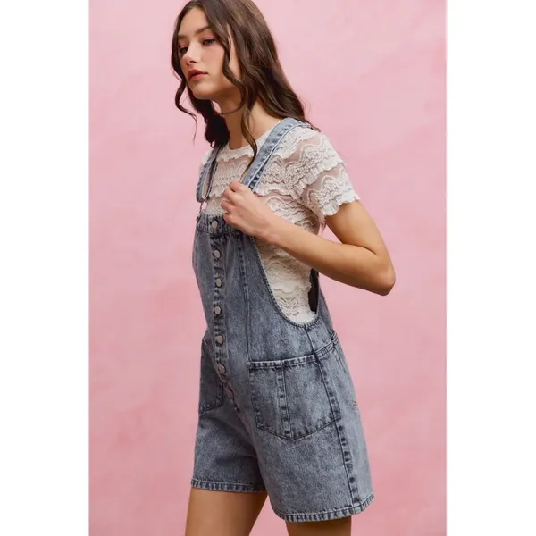 SO ME Denim Washed On Front With Adjustable Strap Romper - Image 2