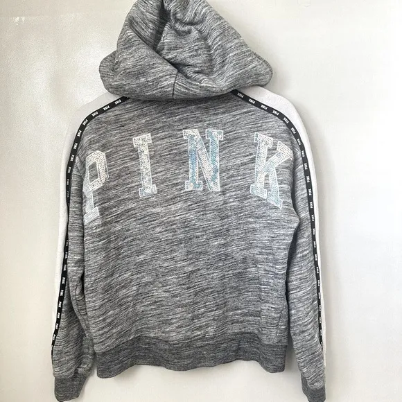 Victorias Secret Pink Hoodie Womens Small Sequins Bling Faux Fur Lounge Campus - Image 2