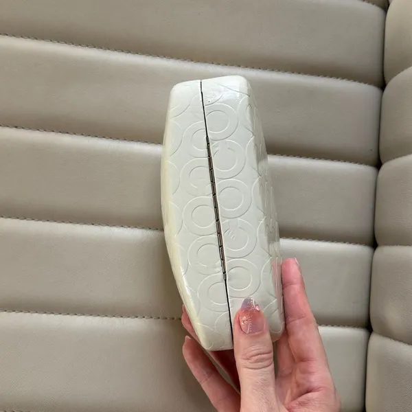 Vintage Coach Brown White Sunglasses Case Glassrs Holder Snaps Close - Image 4