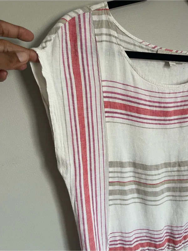 LOFT | White Striped 100% Linen Drawstring Waist Mini Dress Sz S - Image 4