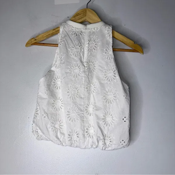 Zara White‎ Boxy Sleeveless Blouse Cut Out Design Bubble Hem White XS - Image 2