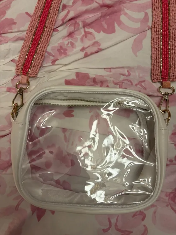 Clear Crossbody Stadium Bag with Pink Beaded Guitar Strap - Image 2