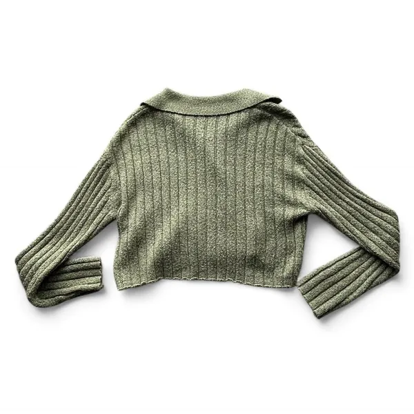 Wild Daisy wild fable green cropped knit cardigan with collar - Image 3