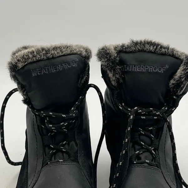 WEATHERPROOF Boots Women's Size 9 Black Linda Faux Fur Lace Up Snow Winter Shoes - Image 5