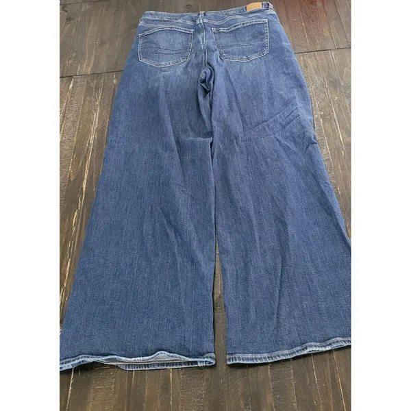 American Eagle Super High Rise Distressed Baggy Wide Leg Jeans Womens 14 Long - Image 4