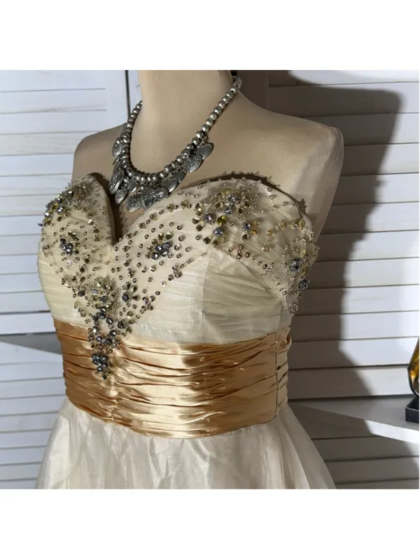 MayQueen Couture mesh mini dress gold beaded strapless fairy princess homecoming - Image 9