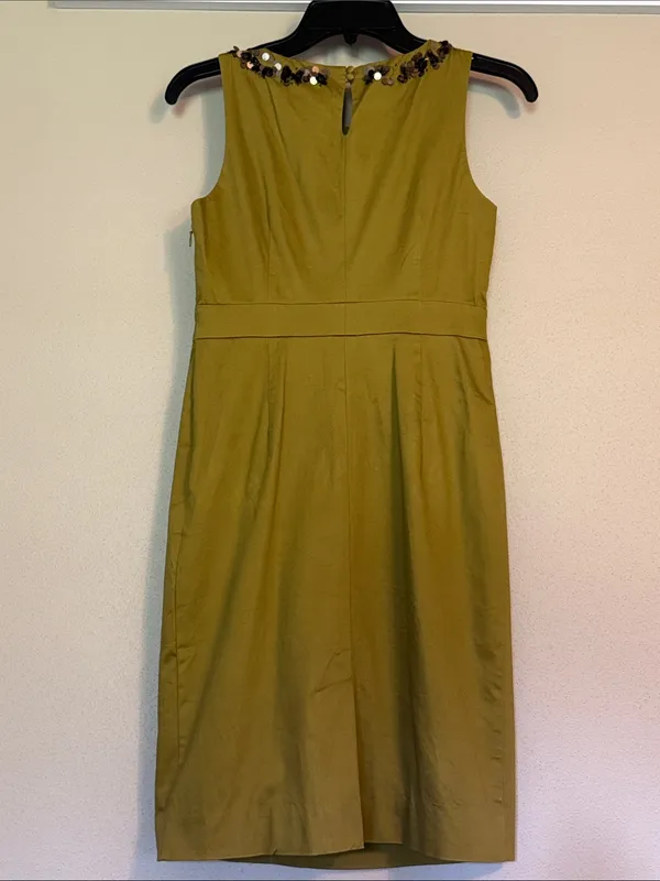 BODEN Embellished Sleeveless Sheath Dress 2P 16” p2p Olive $199 Retail EUC - Image 10