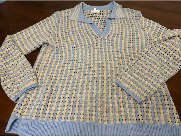 Women’s blue and yellow knit sweater medium Maurice - Image 4