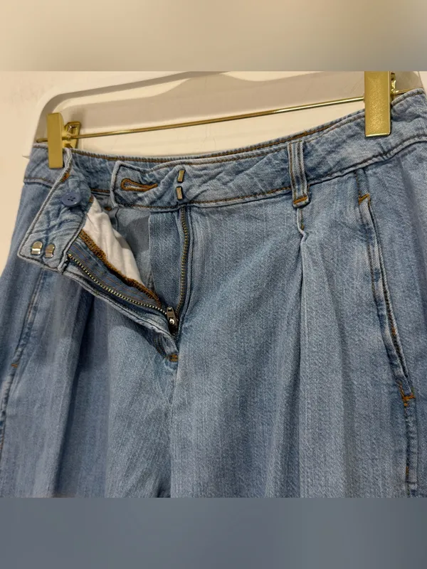 Zara Z1975 High Waisted Wide Leg Jeans With Darts 2 Blue Boho Baggy Minimal Chic - Image 10
