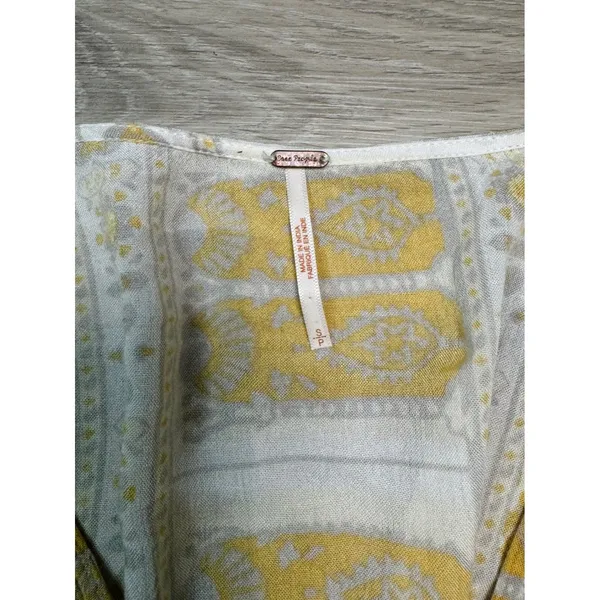 Free People Boho Peplum Top Mustard Floral Long Sleeve V-Neck" Sz S/P - Image 4