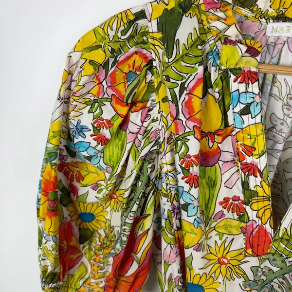 Marie Oliver Clara Floral Palm Mini‎ Dress Sz XS Multi Puff Sleeve Tiered Resort - Image 3