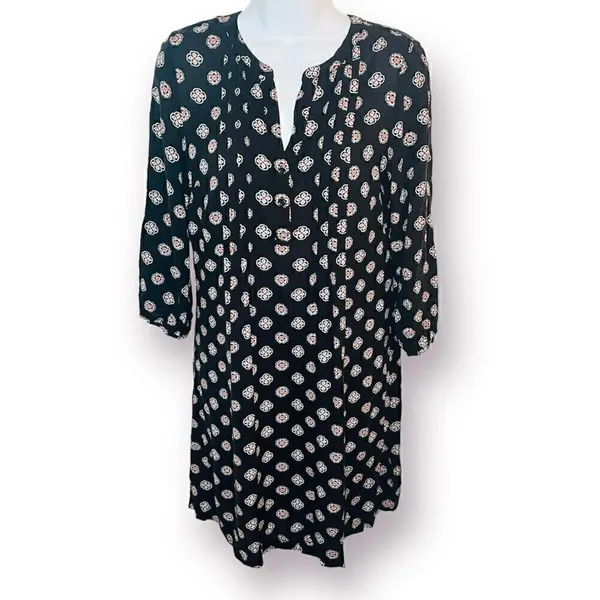 Old Navy Casual Floral Medallion Print MicroPleat front Tshirt Dress Navy XS - Image 2