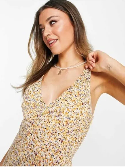 Abercrombie & Fitch Yellow Floral Midi Dress Small Tall - Image 3