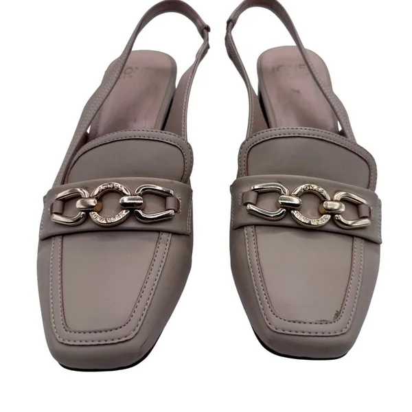 Jones New York Aubleen Pump Women‎ 9.5M Beige Gold Chain Slingback Block Heel - Image 2