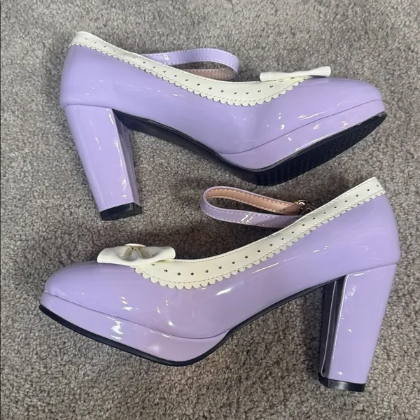 Women’s Purple Chunky Heel Mary Jane Pumps Cute Bow Round Toe Size 8 NEW - Image 13