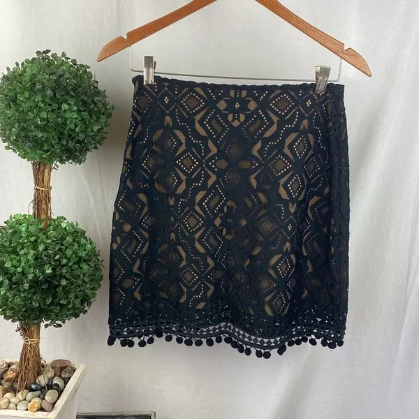 For Love And Lemons Black & Nude Lace Mini Skirt M - Image 3