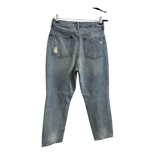 Free People Light Wash Distressed Holey High Waisted Mom Straight Jean Size 30 - Image 7