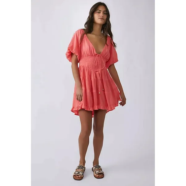 NEW Free People Women Perfect Day‎ Mini Dress Large Pink Corset Lace Party Event - Image 4