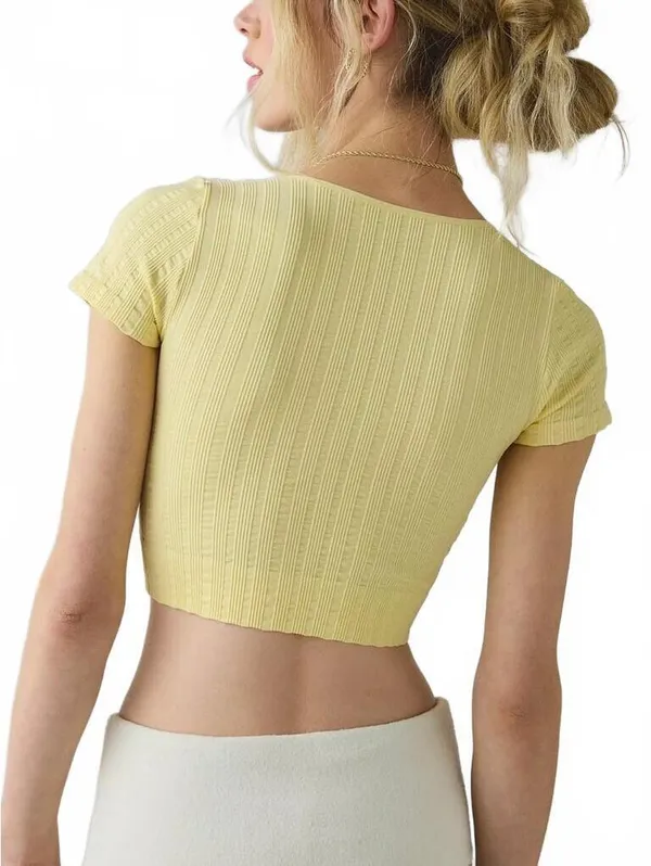 UO Out From Under Thalia Seamless Knit Lace Trim Crop Tee Urban Outfitters S/M - Image 2