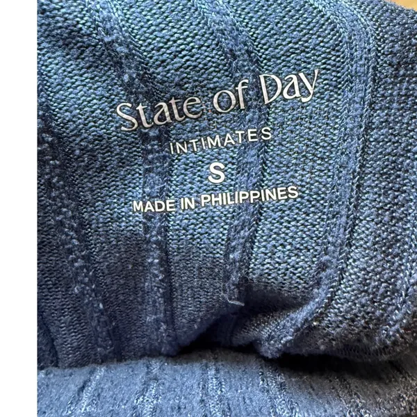 State of Day Intimates Blue Ribbed Henley Pajama Set Long Sleeve Wide Leg Small - Image 9