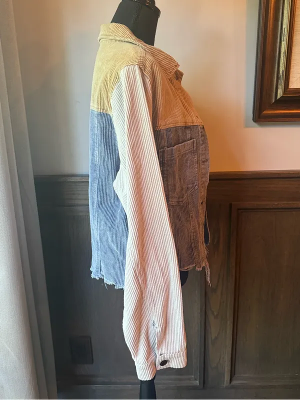 Oli & Hali Corduroy Colorblock Button-Front Jacket - Blue/Tan small - Image 4