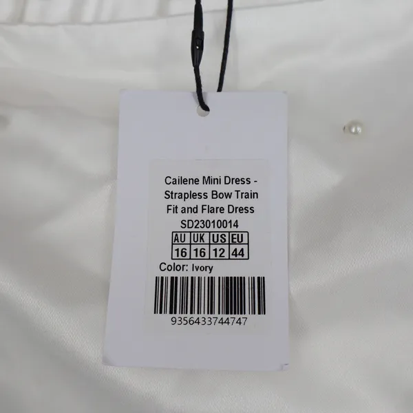 Showpo Cailene Ivory Strapless Pearl Mini Dress with Bow Train Size 12 - Image 6