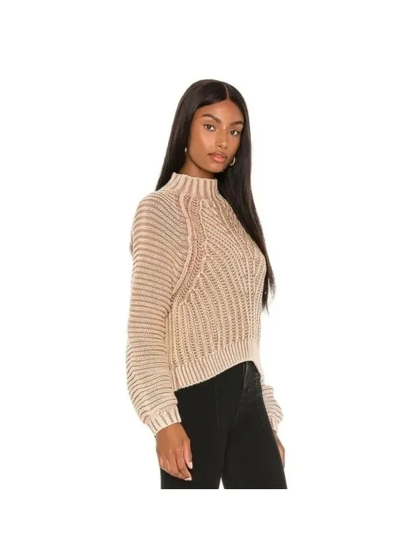 Free People Tan Knitted Chunky Cropped Sweater, Medium - Image 6