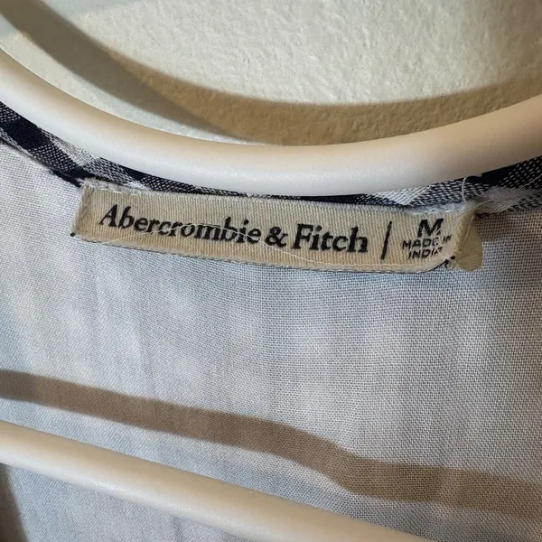 Abercrombie & Fitch Gingham Faux Wrap Mini Dress Womens Size‎ M Navy White - Image 4