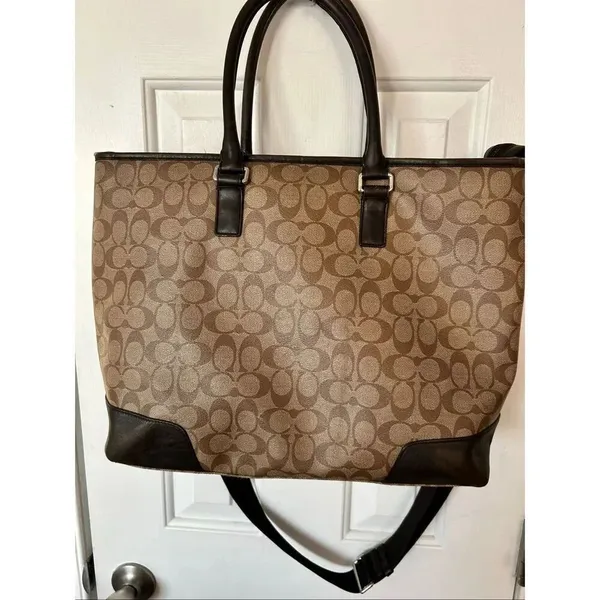 Coach Large Brown Signature Weekender Duffle Travel Tote Bag Purse Carryall - Image 4