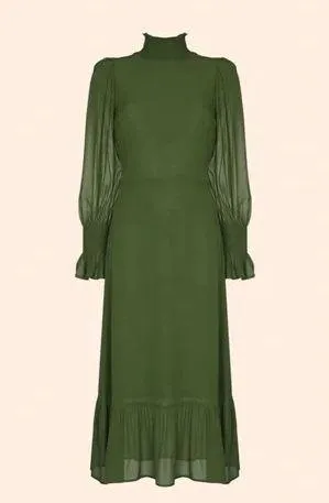 Reformation Galena Long Sleeve Dress in Olive - Image 3