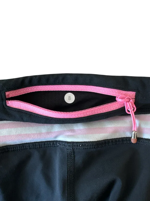 Lululemon Classic Black Leggings Sporty White & Pink Waistband Athleisure Yoga - Image 6