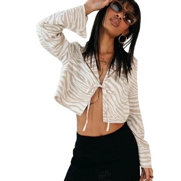 Princess Polly Cropped Linen Long Sleeve Top Medium / 6 - Image 2