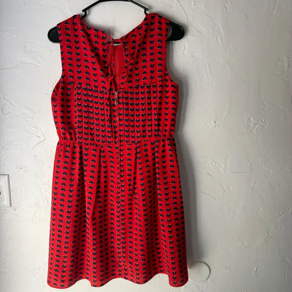 Girlfriends Material Red Navy‎ Heart Print Pleated Sleeveless A-Line Dress M - Image 2