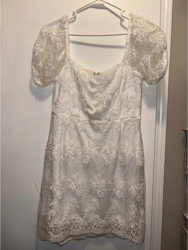 Lulus White Dress/Avid Admiration White Embroidered Sequin Puff Sleeve Mini Dress - Image 2