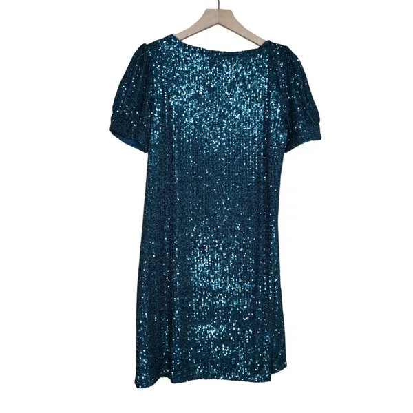 Cable & Gauge Womens M Short Sleeve Sequin Lined Mini Dress in Green NEW - Image 2