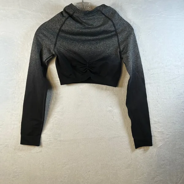Gymshark Ombre Seamless Long Sleeve Crop Top‎ Black Grey Athletic Fit Women - Image 5
