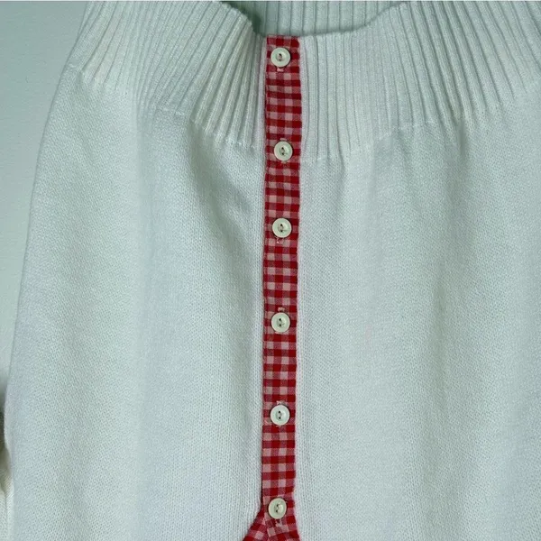 Vintage 60s 70s Arnold Palmer White Cardigan Sweater w/ Red Gingham Trim preppy - Image 3