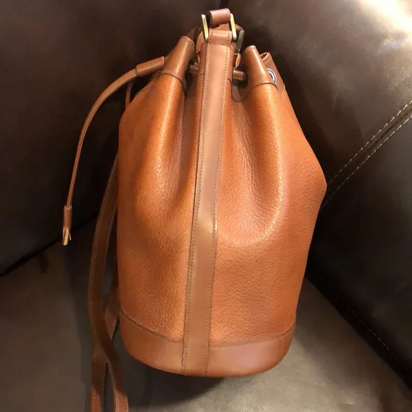 BURBERRYS Brown Leather Drawstring Bucket Bag Nova Check Lining VINTAGE - Image 4