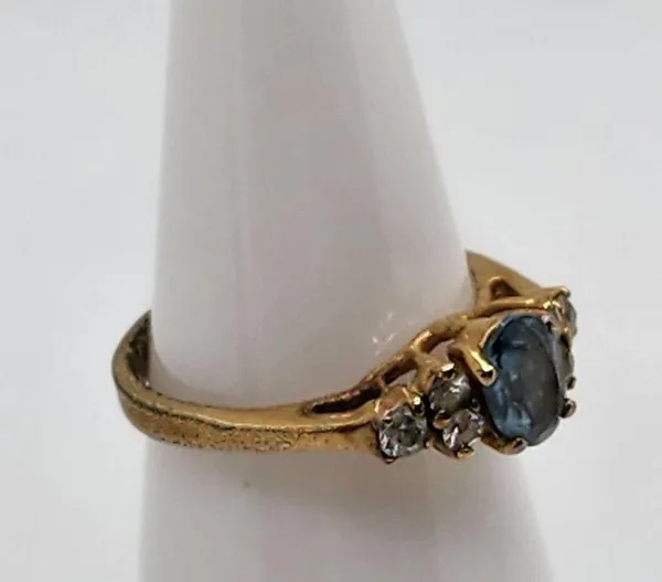Gold Tone Blue Spinel & Clear Rhinestone Ring (4) - Image 2